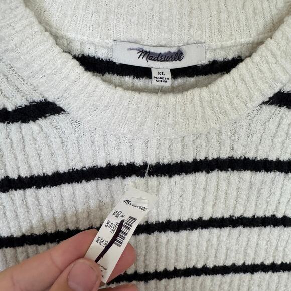 Madewell Bouclé-Knit Sweater Tank WMNS XL Cream Black Stripe Crewneck Pullover - Picture 5 of 8